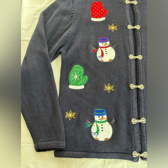 Vintage 90s Crystal Kobe Christmas
Patchwork Navy Blue Cardigan Women’s Size M - Picture 6 of 12